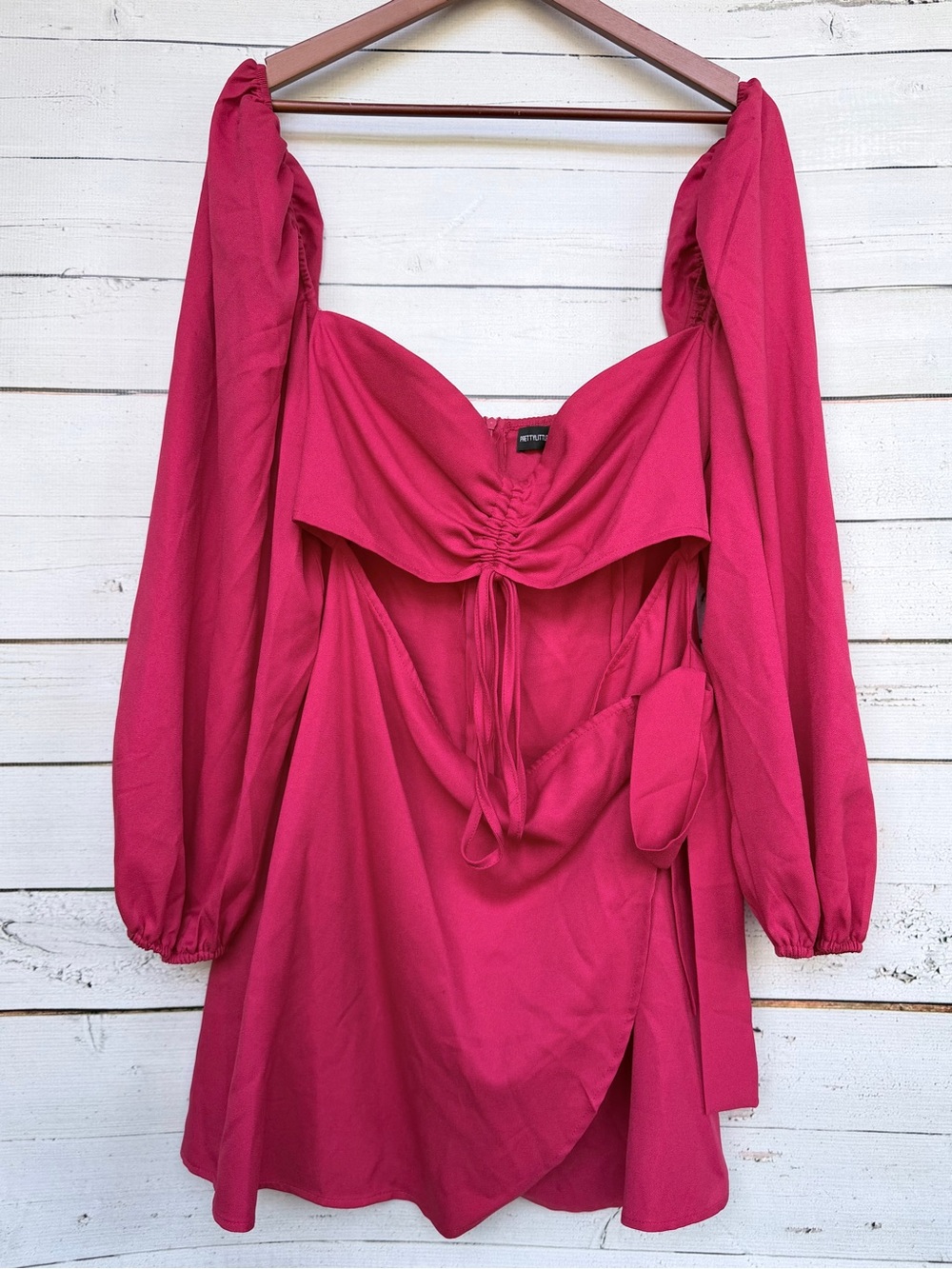 PrettyLittleThing Ruched Cutout Sweetheart Long Sleeve Wrap Mini Dress Size 16